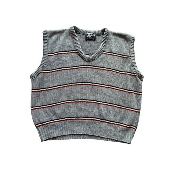 VTG 90s grey maroon striped sweater vest - Picture 1 of 5
